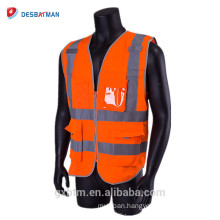 Fluorescent ANSI Hi Vis Workwear Zipped Reflective Waistcoat EN ISO Pockets High Visibility Safety Vest For Port Workers